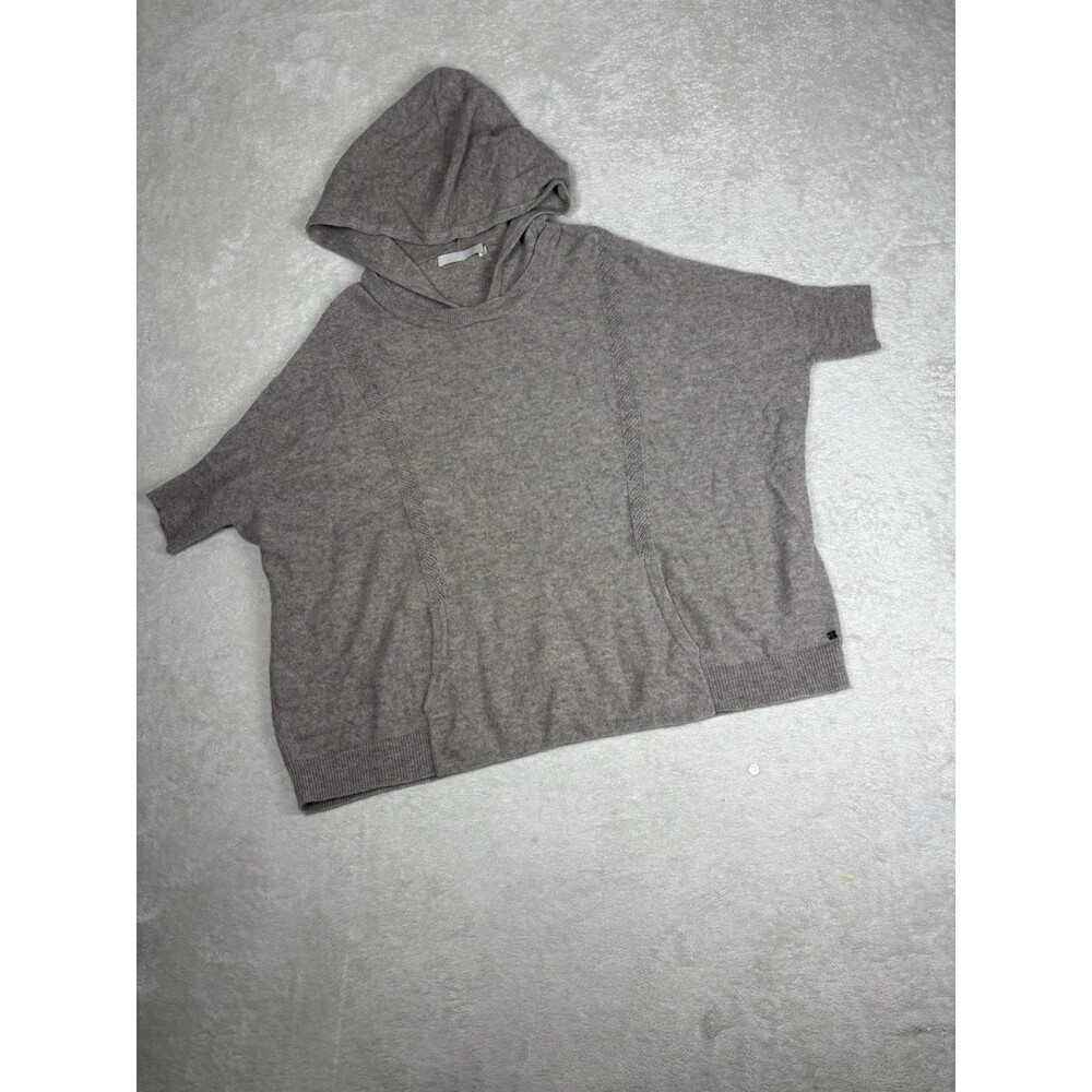 One Grey Day 100% Cashmere Hooded Poncho Sweater Women S taupe Oversized Dolman